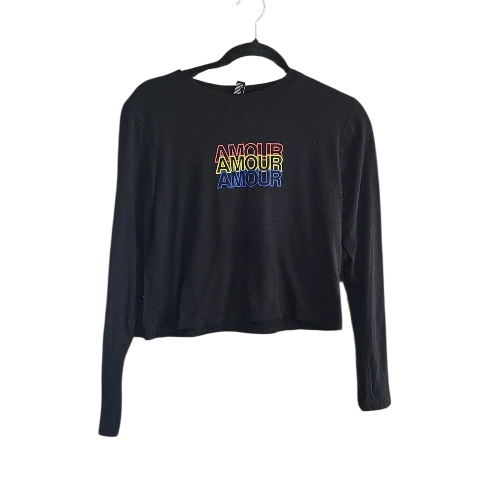 Forever 21 Black Crop Top with Multicolor 'Amour' Design‎